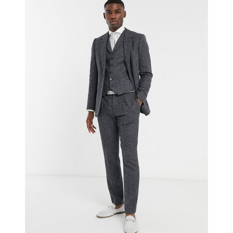 DESIGN – Schmal geschnittener Anzug in Blau und Grau, 100% Lammwoll-Tweed