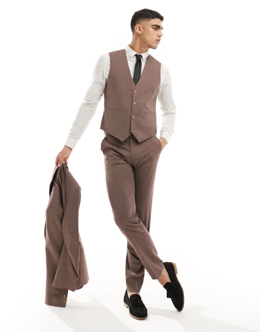 ASOS DESIGN – Schmal geschnittener Anzug in Braun
