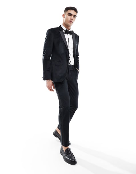 ASOS Design – _Schmal geschnittener Anzug mit Smoking aus schwarzem Samt - view 1