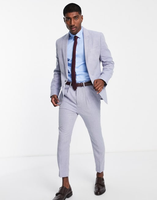 ASOS DESIGN – Schmal zulaufender Anzug mit genopptem, kleinem Fischgrätmuster in Blau 101235522	