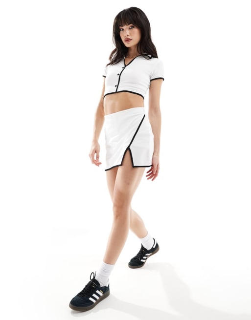 ASOS DESIGN scuba crepe crop top & skort set in white