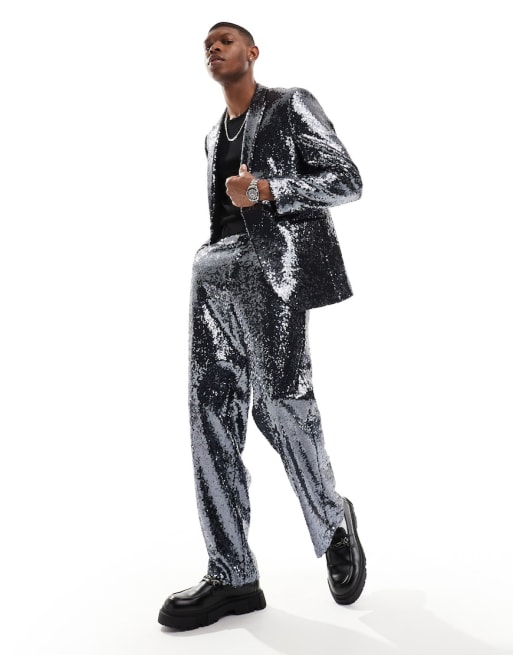 FhyzicsShops DESIGN sequin suit in silver