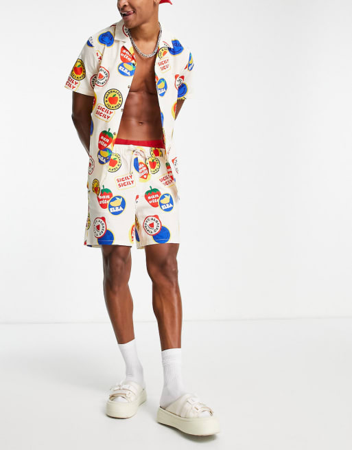 ASOS DESIGN set in linen mix with badge print