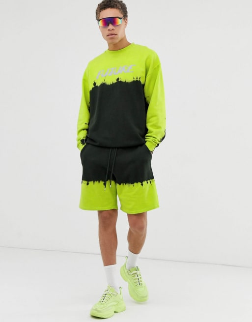 ASOS DESIGN – Set in neonfarbener Waschung mit Future-Print