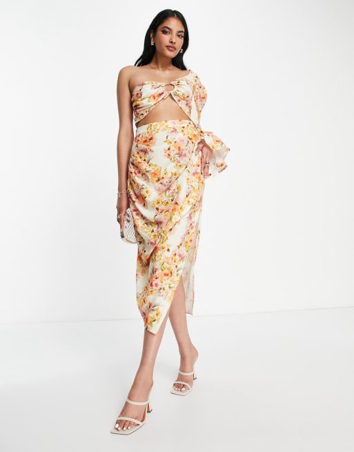 ASOS DESIGN – Set mit Raffung, Ringverzierung und weichem Blumenmuster