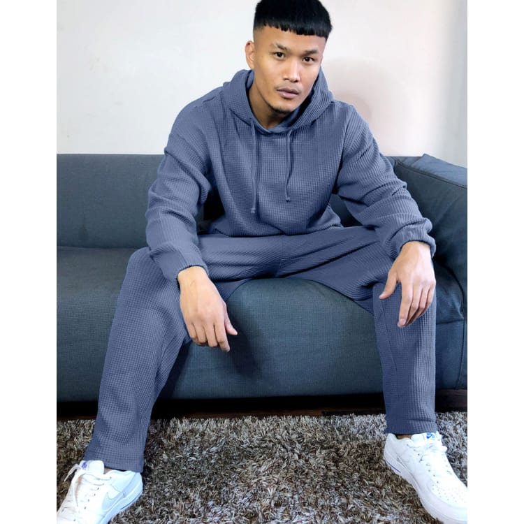 ASOS DESIGN set oversized tracksuit in blue waffle ASOS