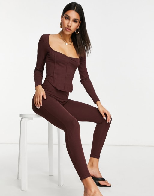 ASOS DESIGN matching structured ribbed leggings in brown