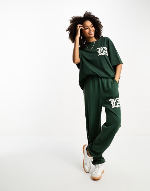ASOS DESIGN set with LA graphic in washed green