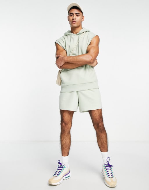 ASOS DESIGN set with sleeveless hoodie & slim shorts in pastel blue