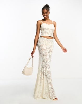 ASOS DESIGN sheer lace cami top co-ord in ivory | ASOS