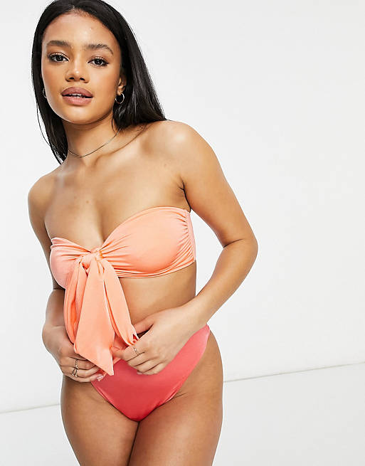 ASOS DESIGN shimmer bikini in apricot and coral