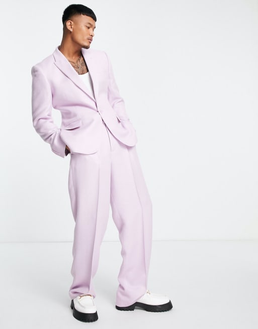 ASOS DESIGN - Skinnende jakkesæt med vide ben og glimmer i lyslilla