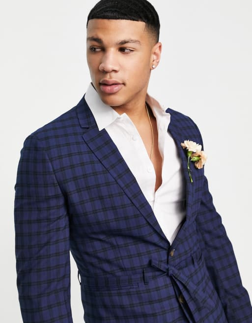 Blue discount windowpane blazer