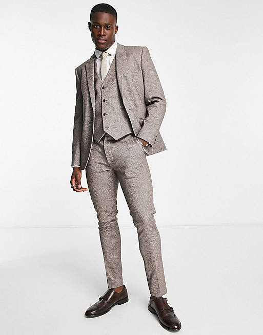 ASOS DESIGN skinny brushed wool mix suit in brown | ASOS