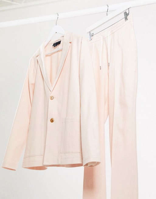 ASOS DESIGN skinny casual linen mix suit jacket in pink