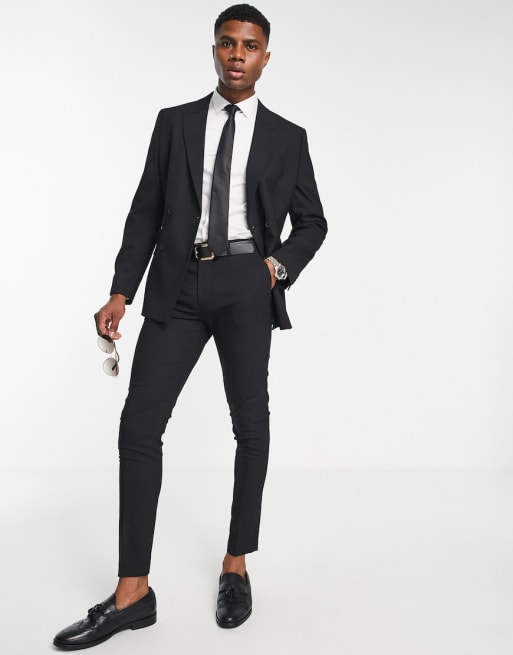 ASOS DESIGN skinny double breasted suit jacket in chocolate brown