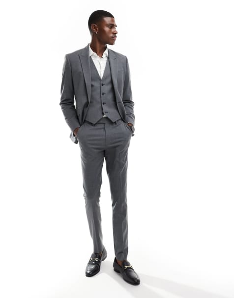 ASOS DESIGN skinny fit suit with wool in charcoal gray - view 1