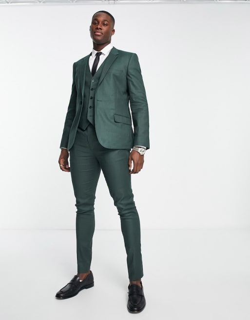 ASOS DESIGN skinny linen mix suit in forest green ASOS