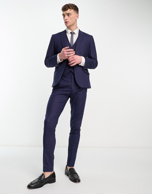 ASOS DESIGN skinny linen mix suit in navy | ASOS