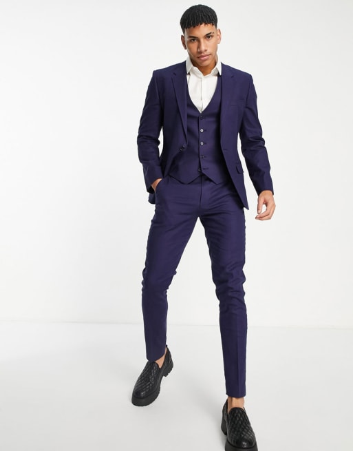 ASOS DESIGN skinny linen mix suit in navy | ASOS