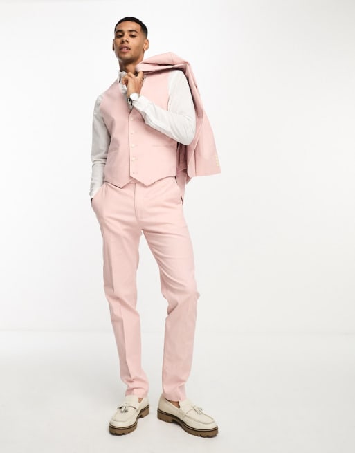ASOS DESIGN skinny linen mix suit in pastel pink