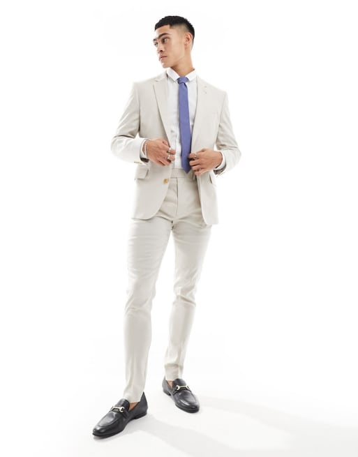 CerbeShops DESIGN skinny linen mix suit in stone