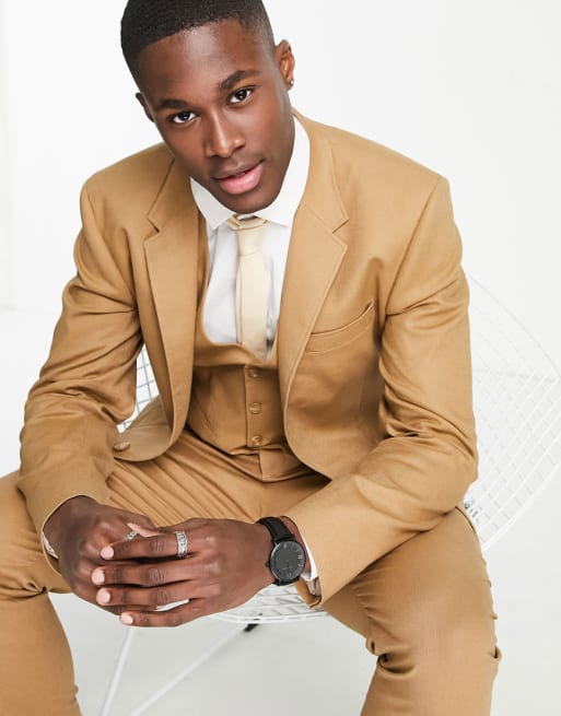 ASOS DESIGN skinny linen mix suit in tobacco ASOS