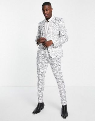 ASOS DESIGN skinny single breasted suit jacket in black and white printed floral