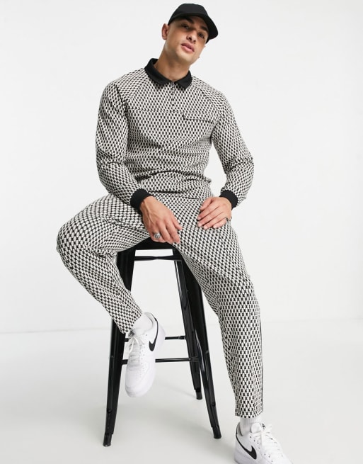 ASOS DESIGN skinny smart jacquard sweatshirt and sweatpants set