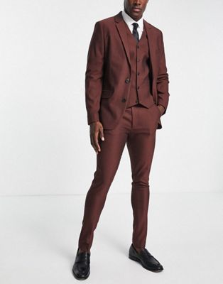 ASOS DESIGN skinny smart oxford suit in burnt red | ASOS