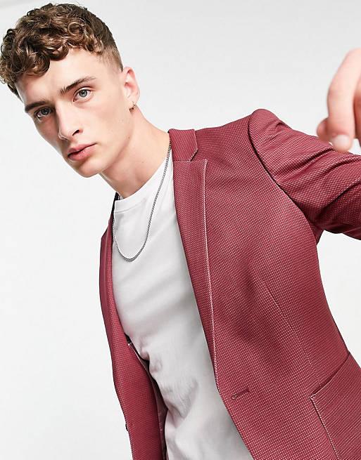 ASOS DESIGN skinny soft tailored suit in burgundy jersey