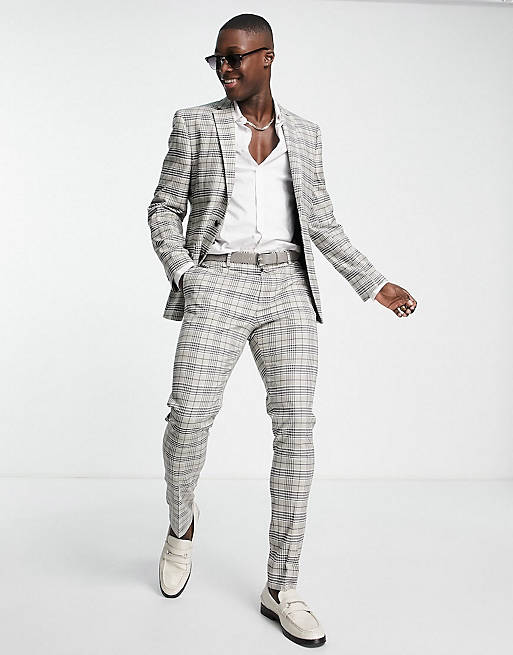 ASOS DESIGN skinny suit in beige and brown check