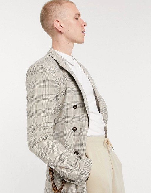 ASOS DESIGN skinny suit in beige prince of wales check