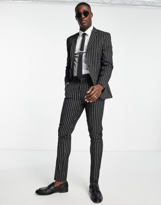 Mens skinny sale pinstripe suit