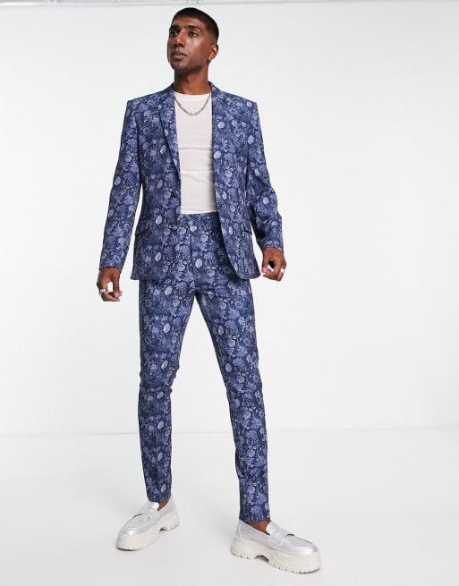 ASOS DESIGN skinny suit in blue print