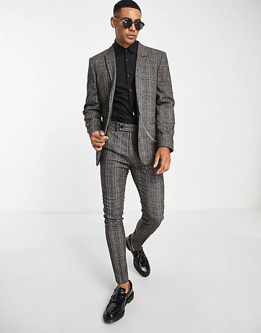 ASOS DESIGN skinny suit in brown check with chain detail