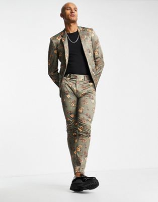 ASOS DESIGN skinny suit in brown floral print