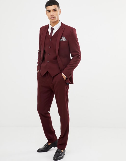 ASOS DESIGN skinny suit in burgundy | ASOS