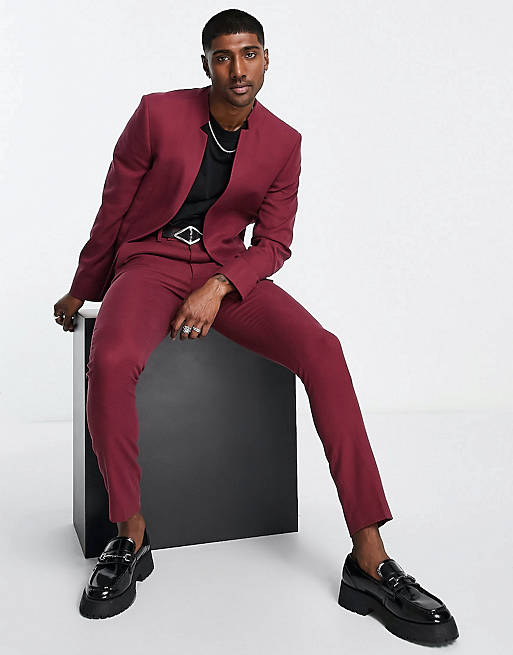 ASOS DESIGN skinny suit in burgundy