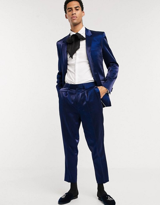 ASOS DESIGN skinny suit in deep blue high shine