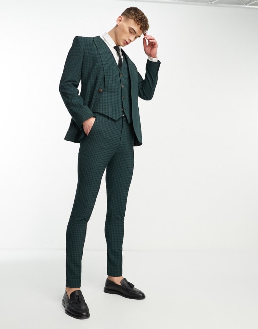 ASOS DESIGN skinny suit in green gingham | ASOS