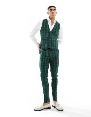 FhyzicsShops DESIGN skinny suit in green tonal plaid