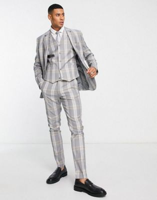 ASOS DESIGN skinny suit in grey check with charcoal highlight