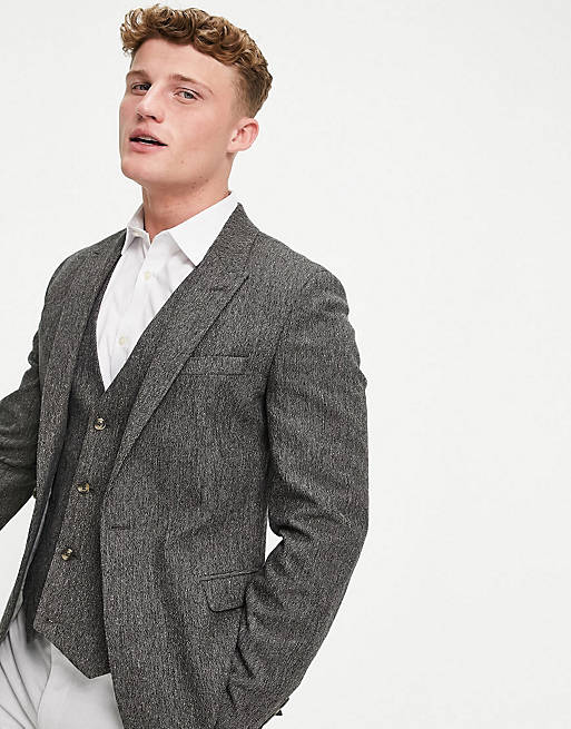 ASOS DESIGN skinny suit in grey nep texture