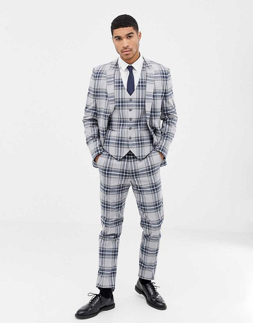 ASOS DESIGN skinny suit in grey oversized check