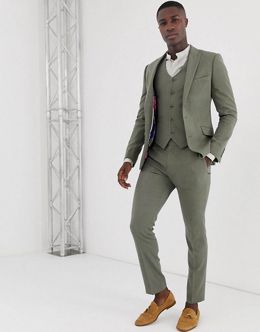 ASOS DESIGN skinny suit in khaki cross hatch