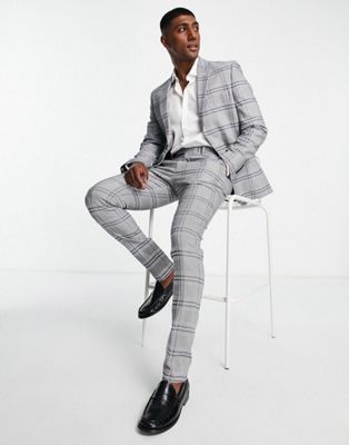 ASOS DESIGN skinny suit in large scale blue check