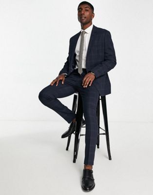 ASOS DESIGN skinny suit trousers in navy and dark green windowpane check