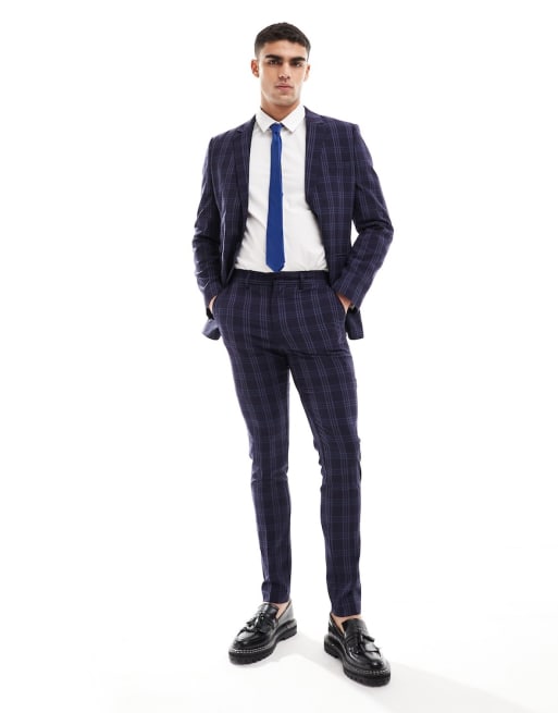 FhyzicsShops DESIGN skinny suit in navy tonal check