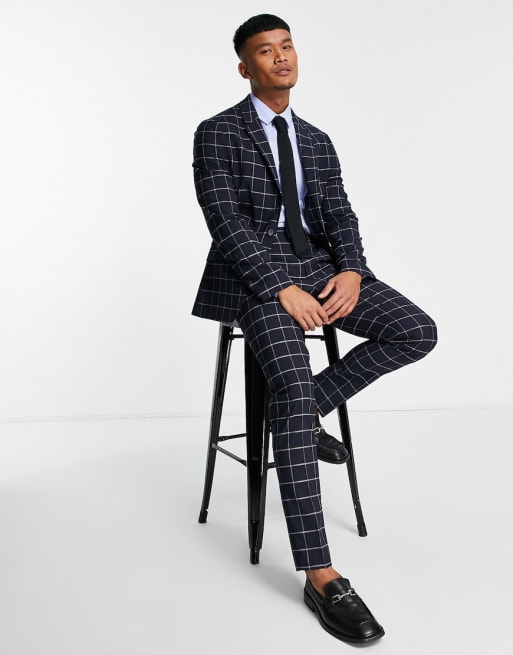 Asos Design Skinny Suit In Navy Windowpane Check Asos